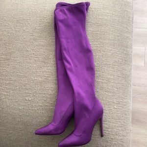 Thigh high purple boots
